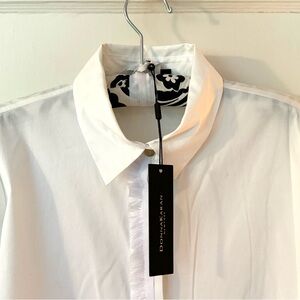 NWT Donna Karan white shirt with fringed placket and cuff…
